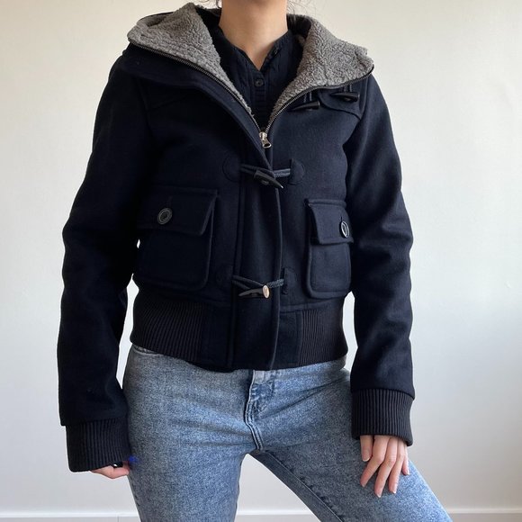 Jacob Connexion - Navy Blue Hooded Pea Coat - Picture 2 of 16